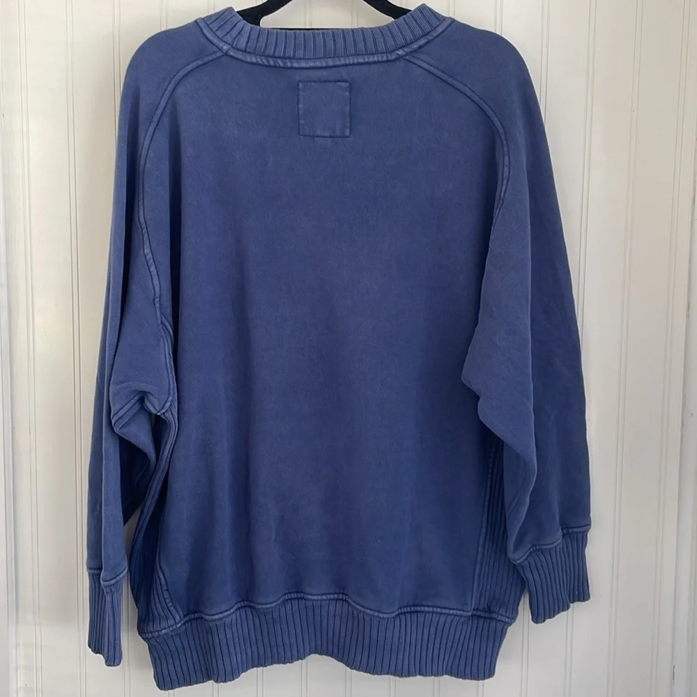 AERIE Down-To-Earth Crewneck Sweatshirt Checked Out Faded Blue Ribbed Oversize S - Picture 5 of 15
